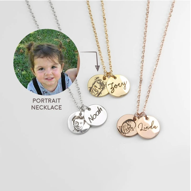 Personalized stainless steel Custom Portrait Necklace Your Photo Necklace Best Gifts Baby Girl Drawing Father's Day Portrait