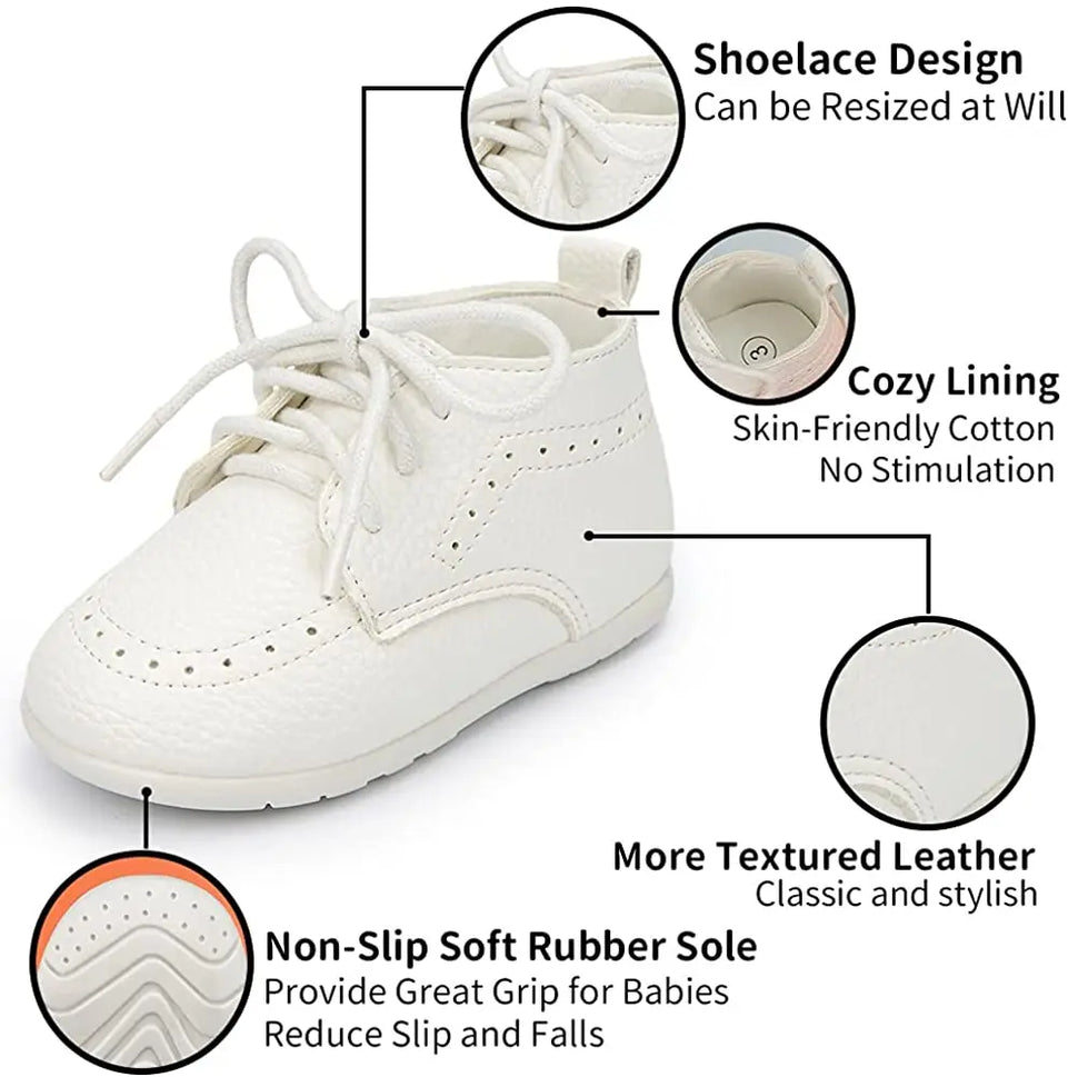 KIDSUN Baby Leather Shoes Boys Girls Classic High Top PU Wedding Loafers Brogue Infant Oxford Dress Toddler First Walkers Flat