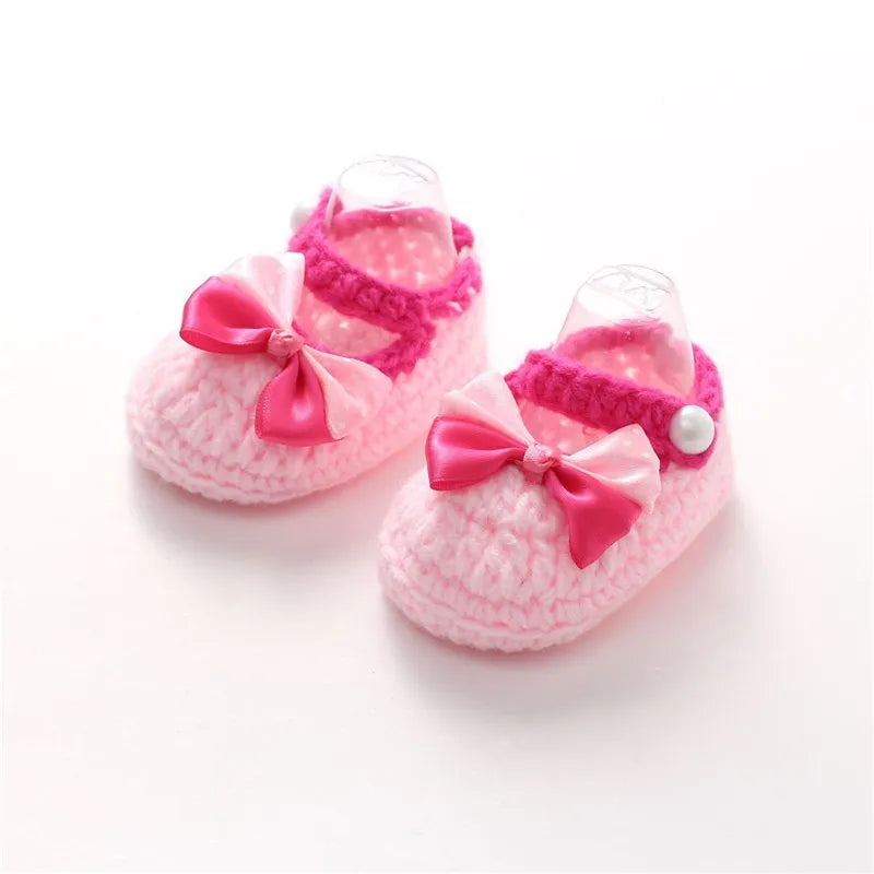 Fashion Comfortable Buckle Baby Shoes Handmade Knitting Crochet Booties Crib Walk Shoes for Infants Toddlers