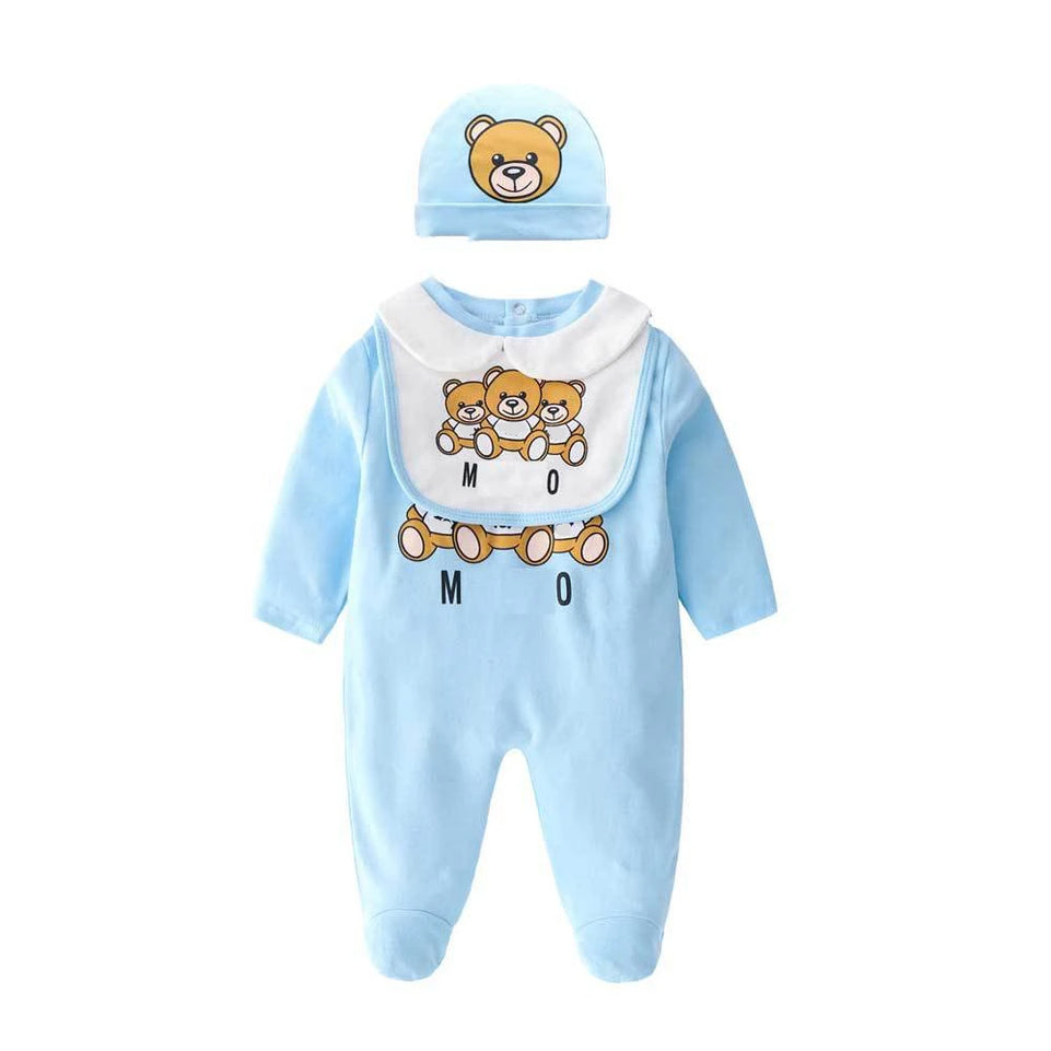 Kawaii Baby Cotton Clothes One-piece Baby Climbing Suit Newborn Baby Bear One-piece Pink Gray Blue Dress Baby Long-sleeved Pants