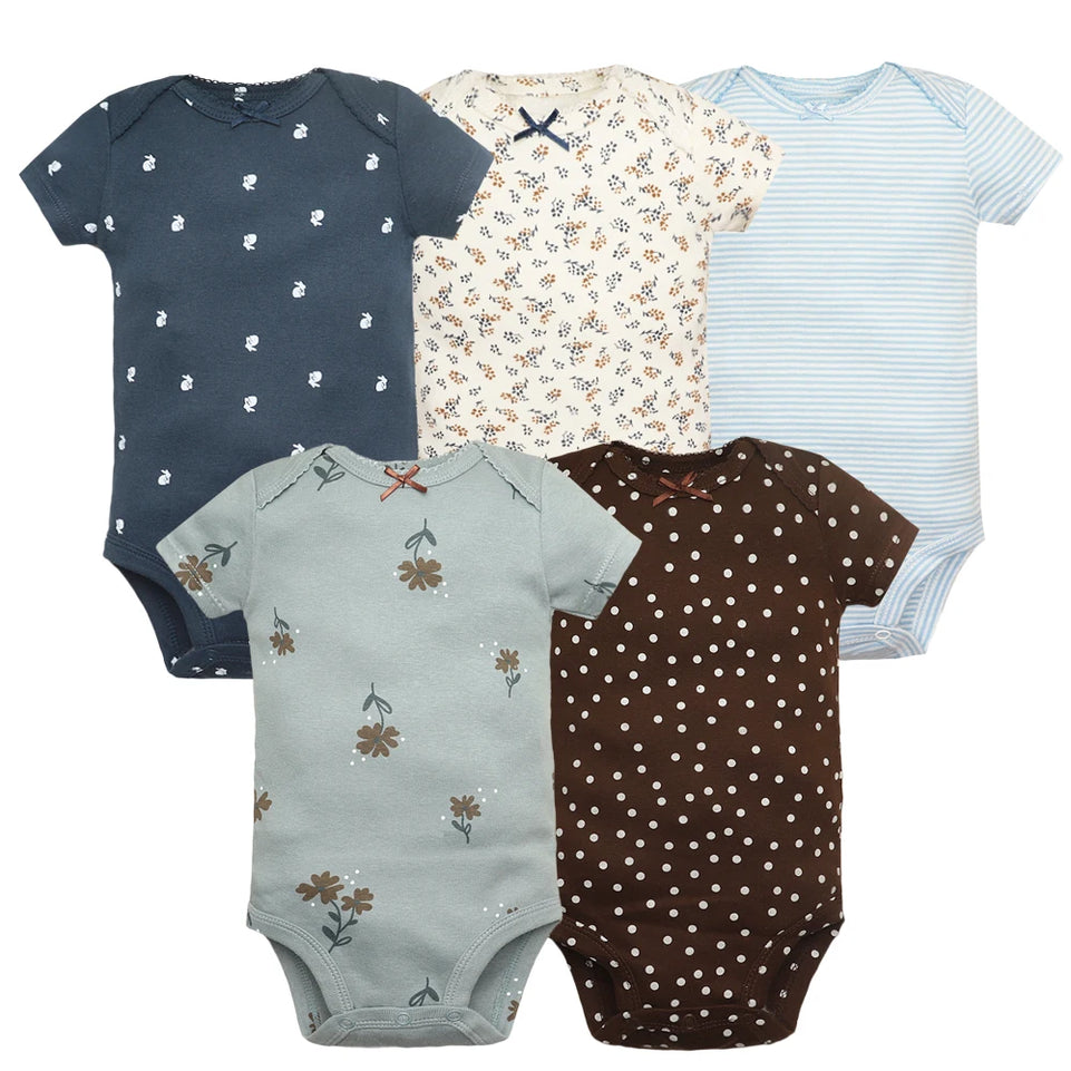 5Pieces Unisex Baby Bodysuits Fashion Body Suits Short Sleeve Newborn Infant Jumpsuit Cartoon Baby Boy Girl Clothes Set Summer
