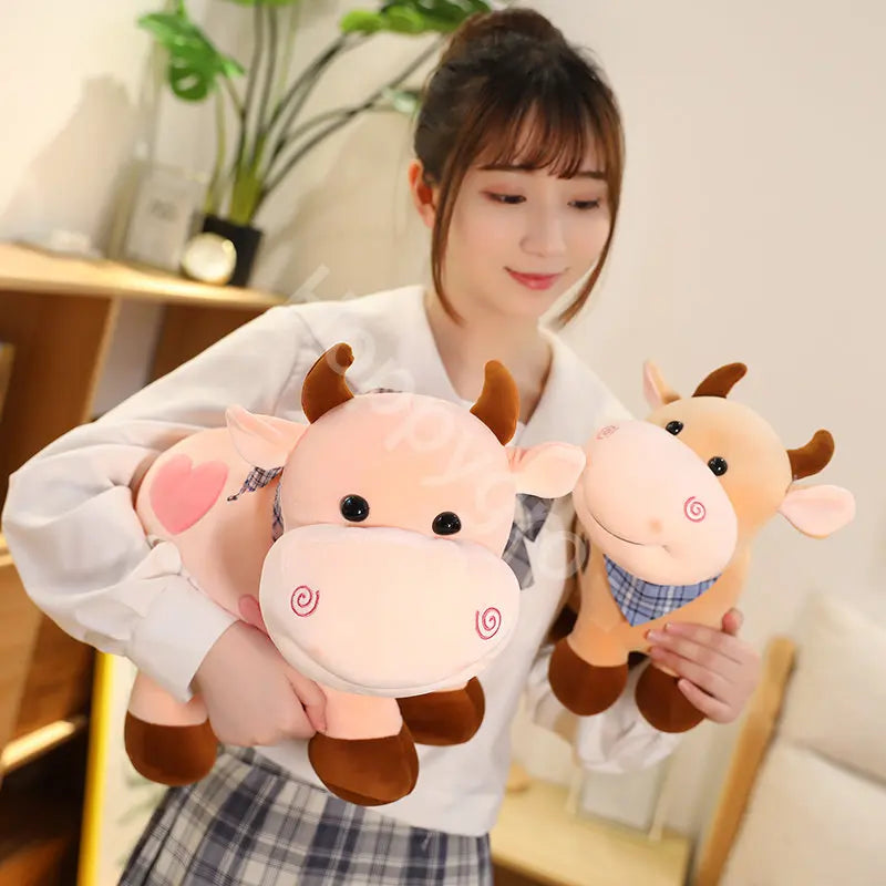 25/35CM Cartoon Cute Cow Plush Toy Soft Animal Cattle Plush Toy Kawaii Bull Plush Doll Kids Birthday Gifts Baby Sleeping Pillows