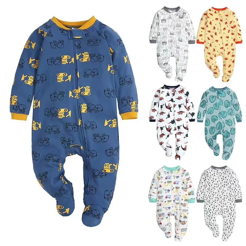 Baby clothes pajamas double-headed zipper jumpsuit newborn baby boys romper cotton romper infants baby coverall 3-18M feetcover